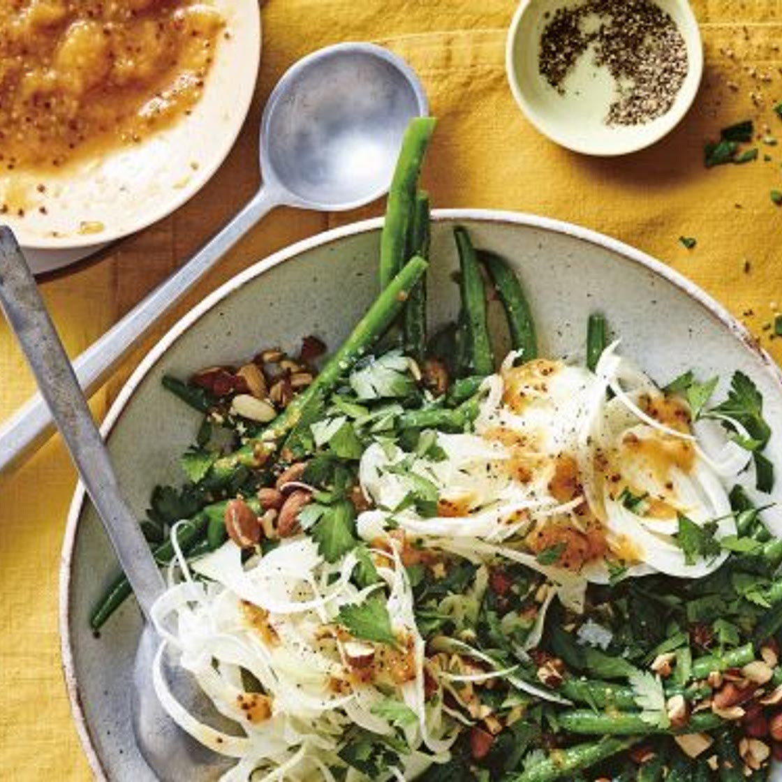 sperziebonen-venkelsalade met perzikmostarda