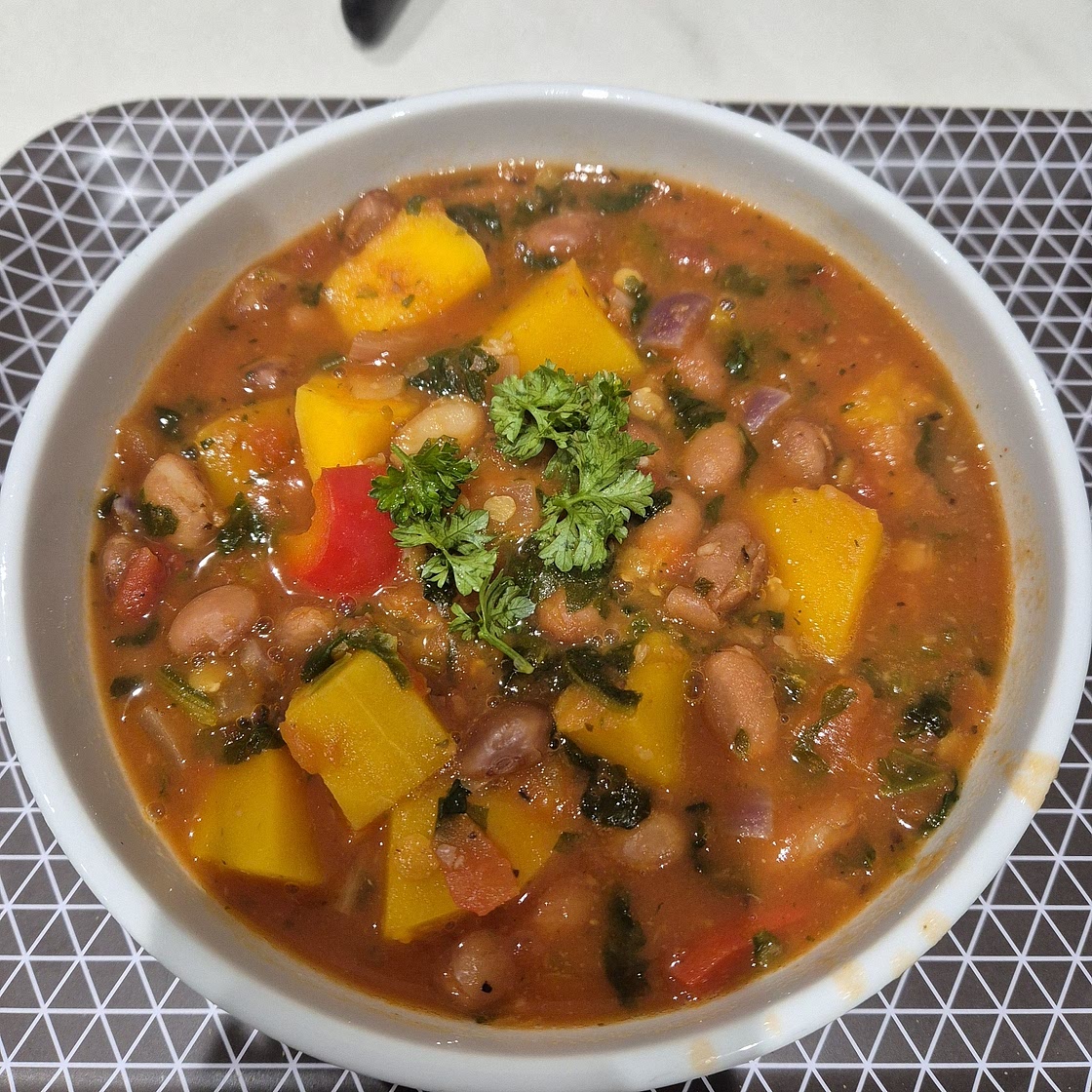 Butternut and borlotti bean stew