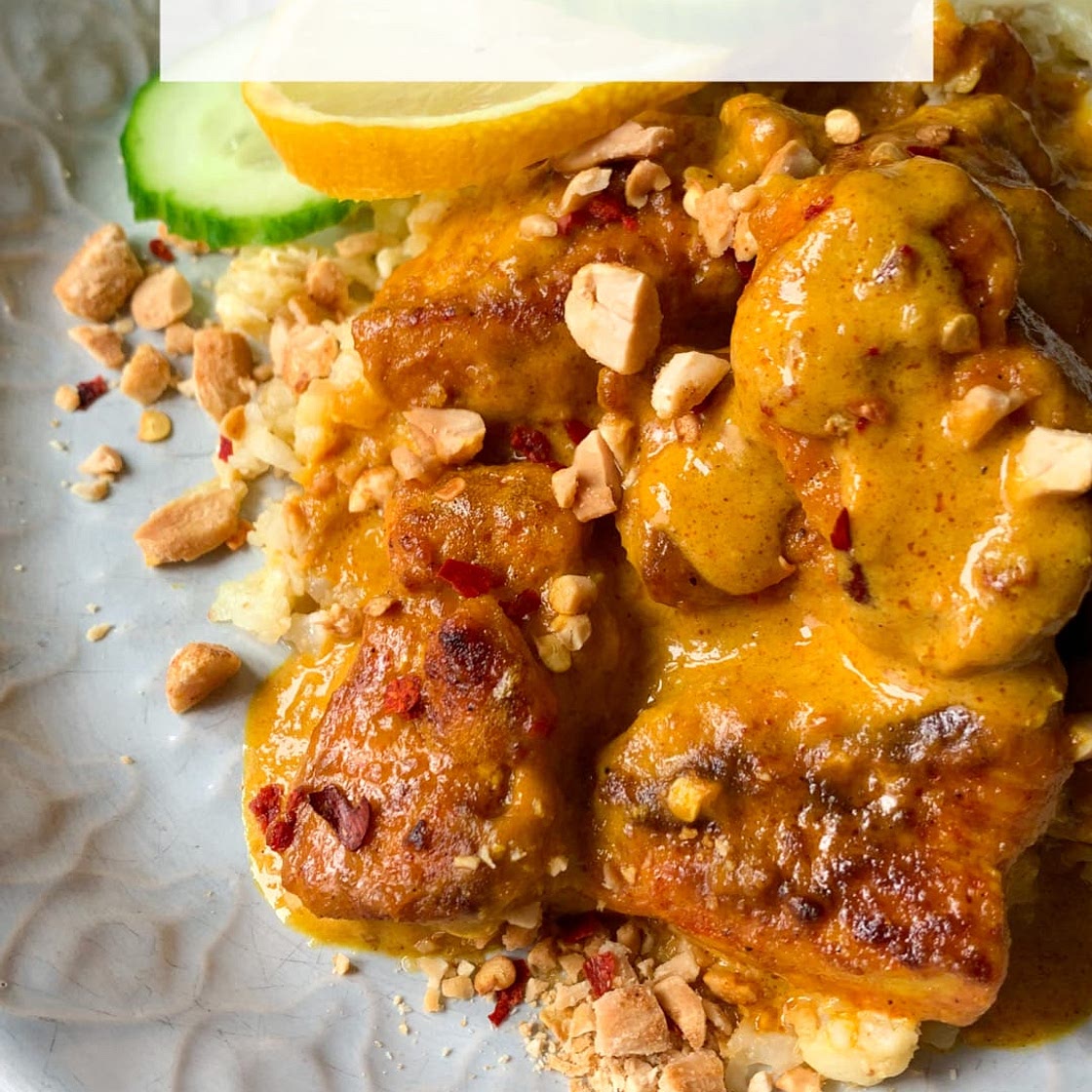 Keto chicken with peanut butter sauce and cauliflower rice