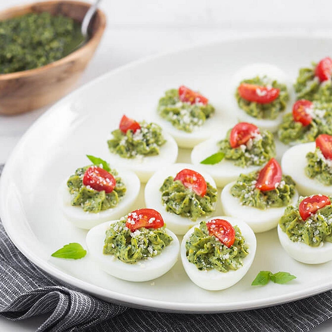 Holiday Pesto Devilled Eggs