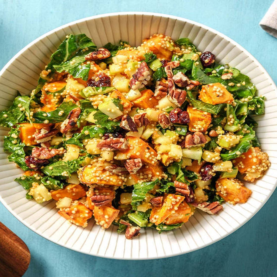 Maple Quinoa and Kale Super Salad with Spiced Sweet Potatoes