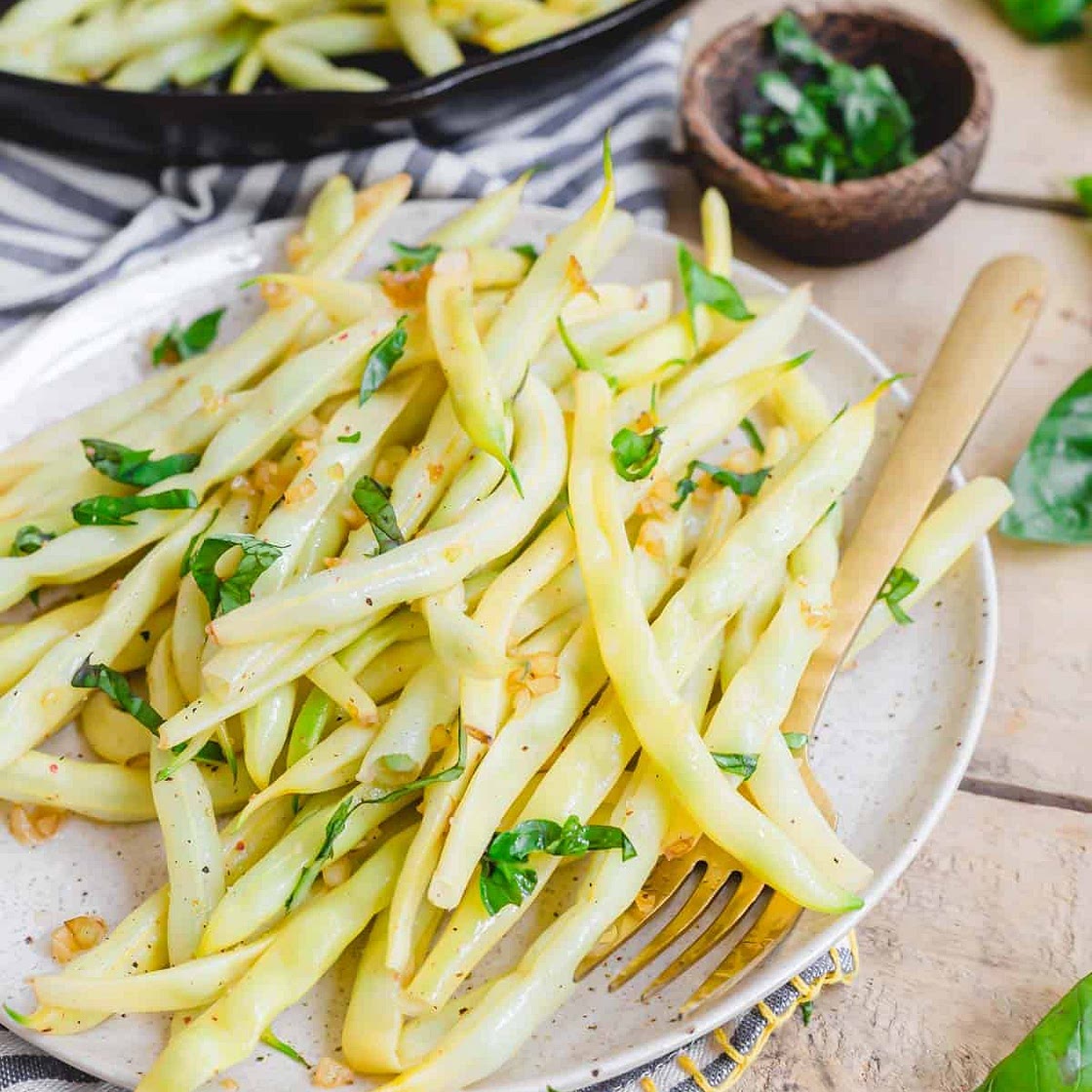 Wax Beans with Garlic & Basil