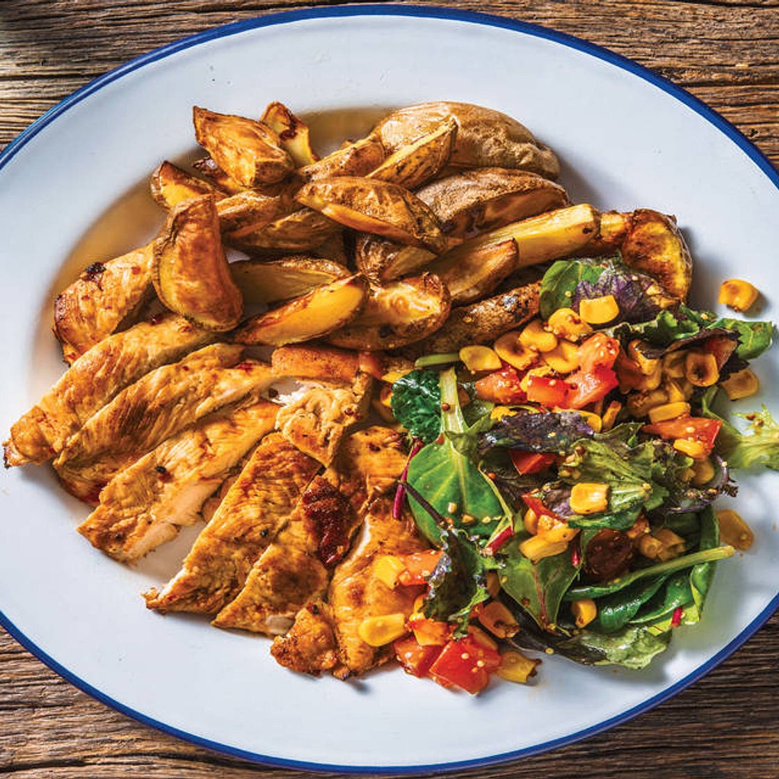 Portuguese-Style Chicken with Potato Wedges & Garden Salad