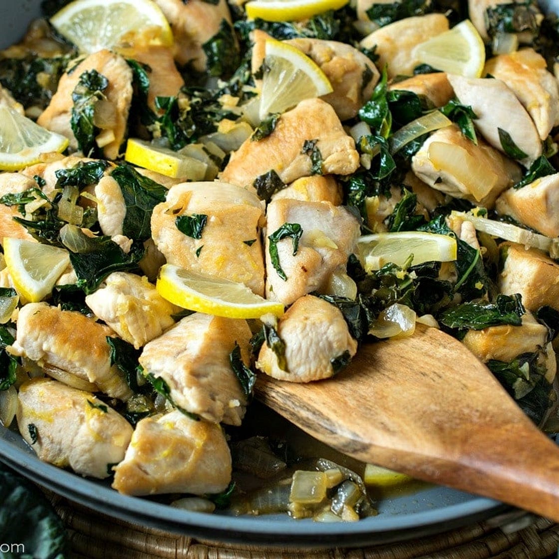 Lemon Basil Chicken with Tuscan Kale and Cauliflower Rice