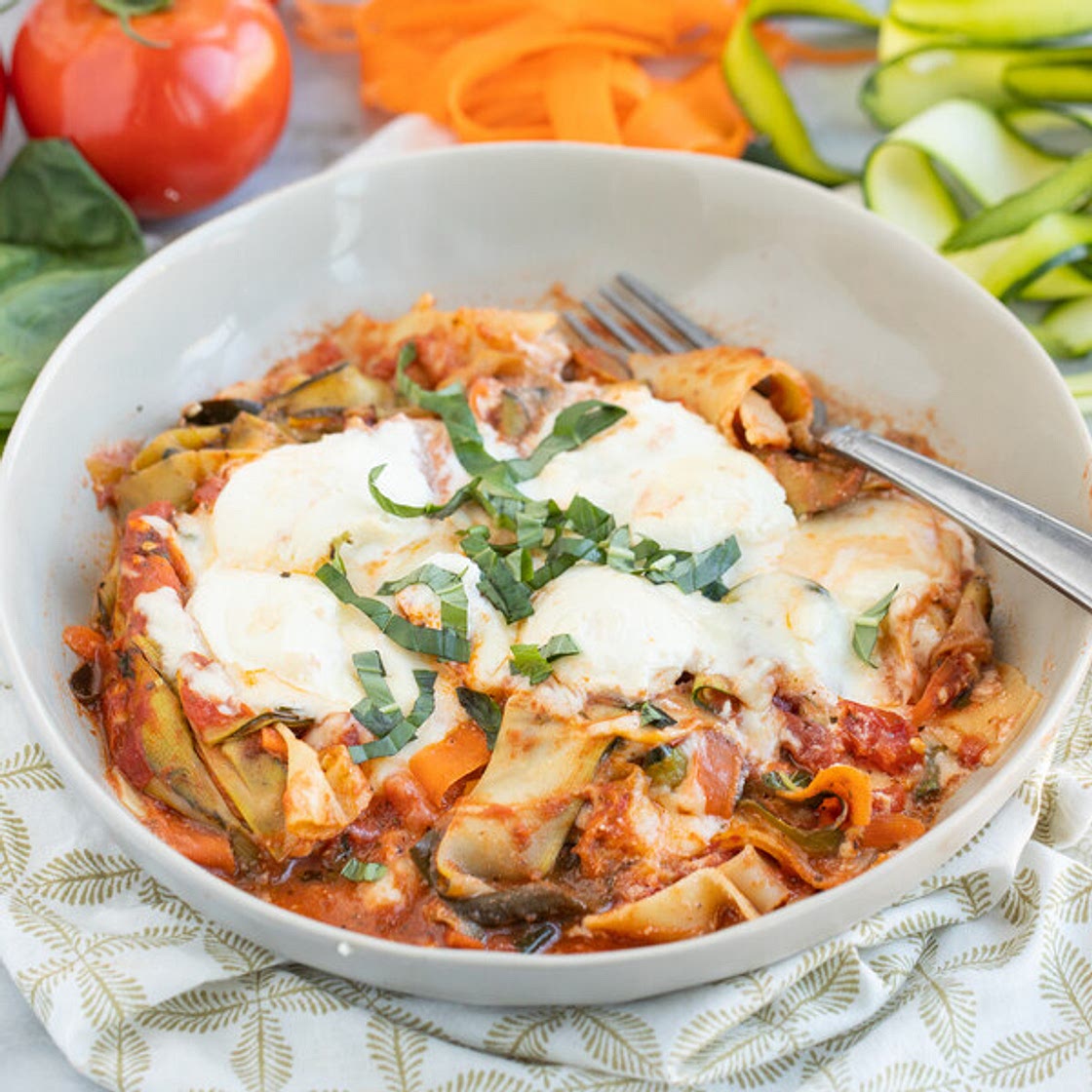 Tossed Skillet Lasagna with Zucchini, Carrot, Ricotta & Basil