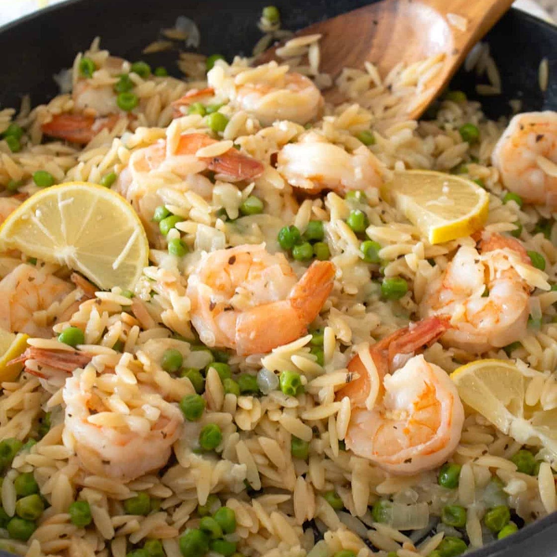 20 Minute One Pan Shrimp and Orzo Dinner