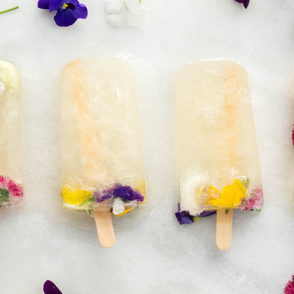Champagne Popsicles with St. Germain & Edible Flowers Recipe