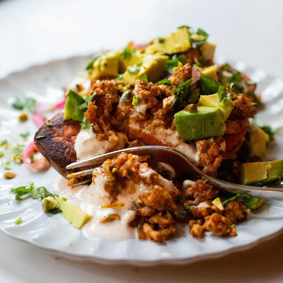 Roasted Sweet Potato Stacks with Chipotle Sauce