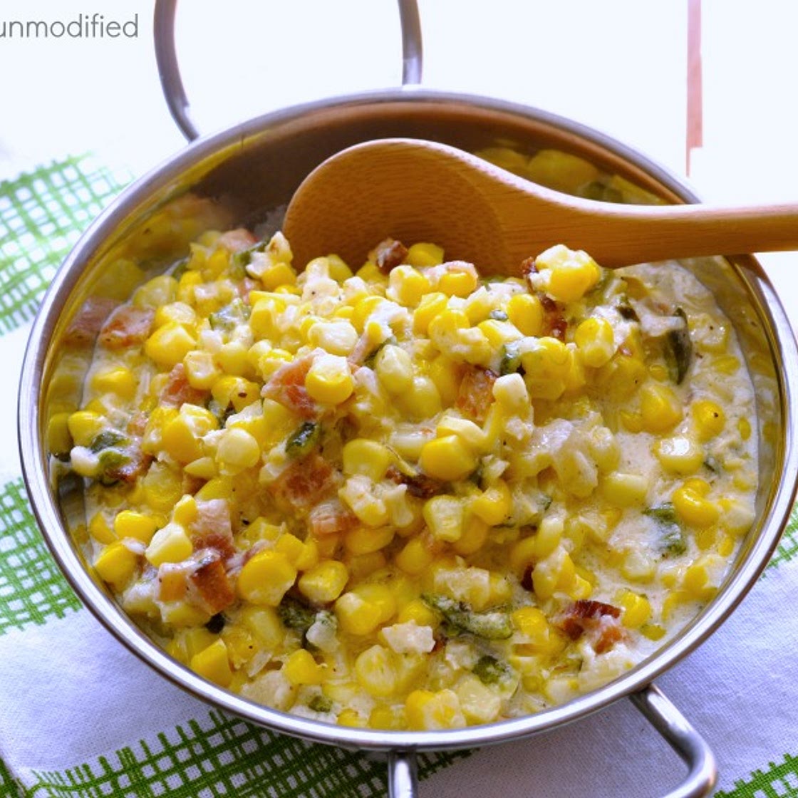 Creamed Corn with Bacon and Poblano Pepper