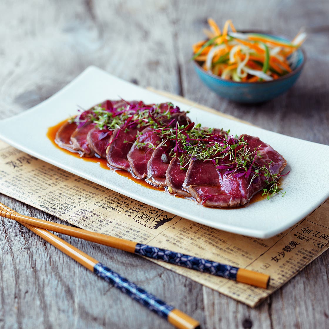 Beef Tataki with Ponzu-Style Dressing and Vegetables