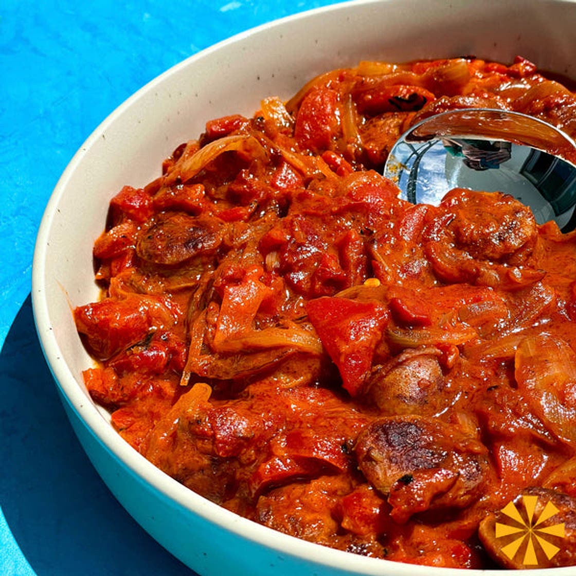 Spetsofái - A traditional Greek appetizer from Pelion 
*Changed from original recipe for people with lame grocery stores