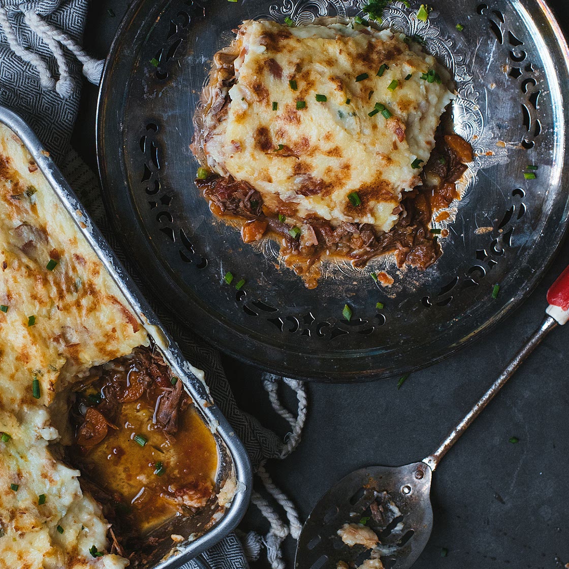 Parmentier avec boeuf braisé au vin rouge