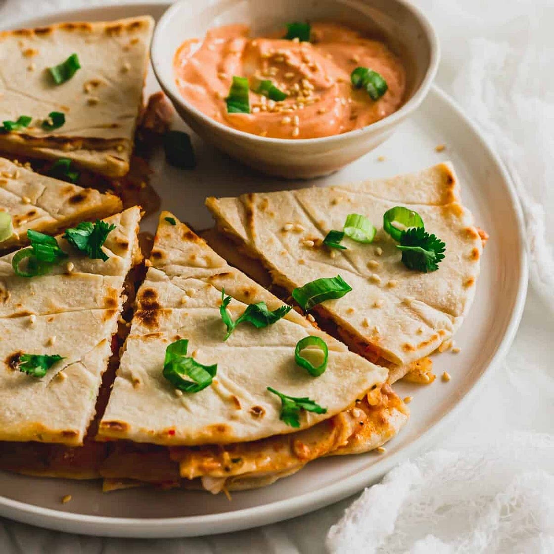 Kimchi Chicken Quesadillas