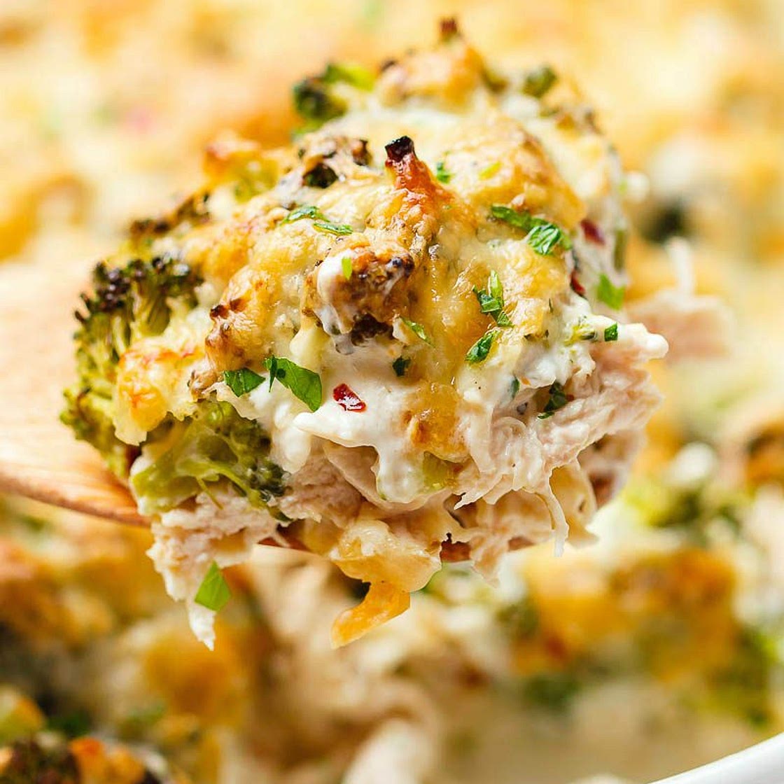 Broccoli Chicken Casserole with Cream Cheese and Mozzarella