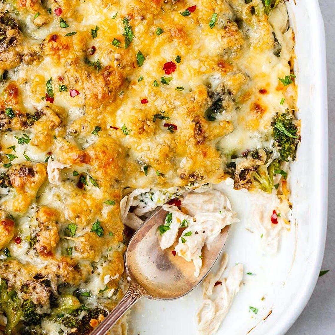 Broccoli Chicken Casserole with Cream Cheese and Mozzarella