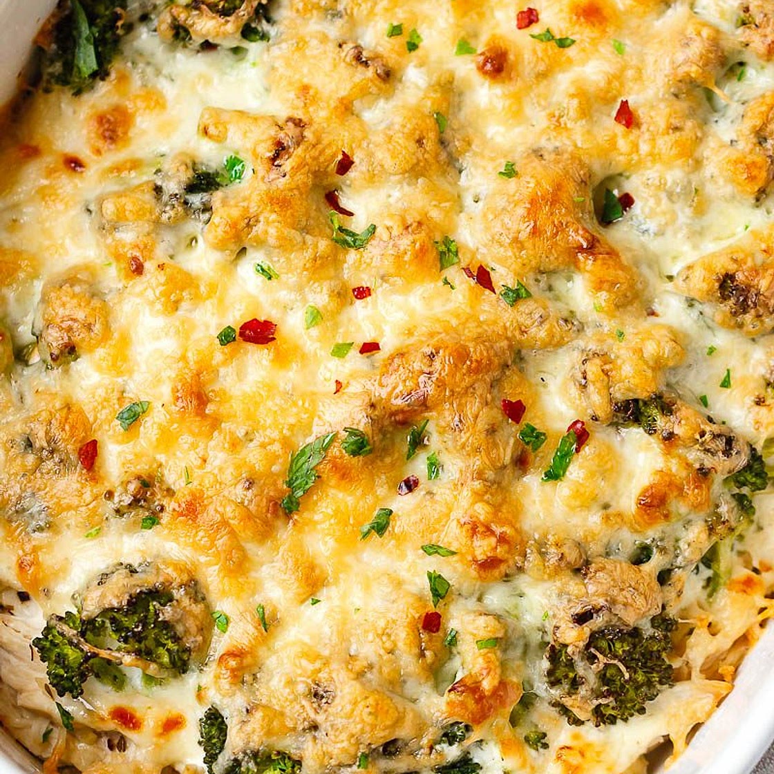 Broccoli Chicken Casserole with Cream Cheese and Mozzarella