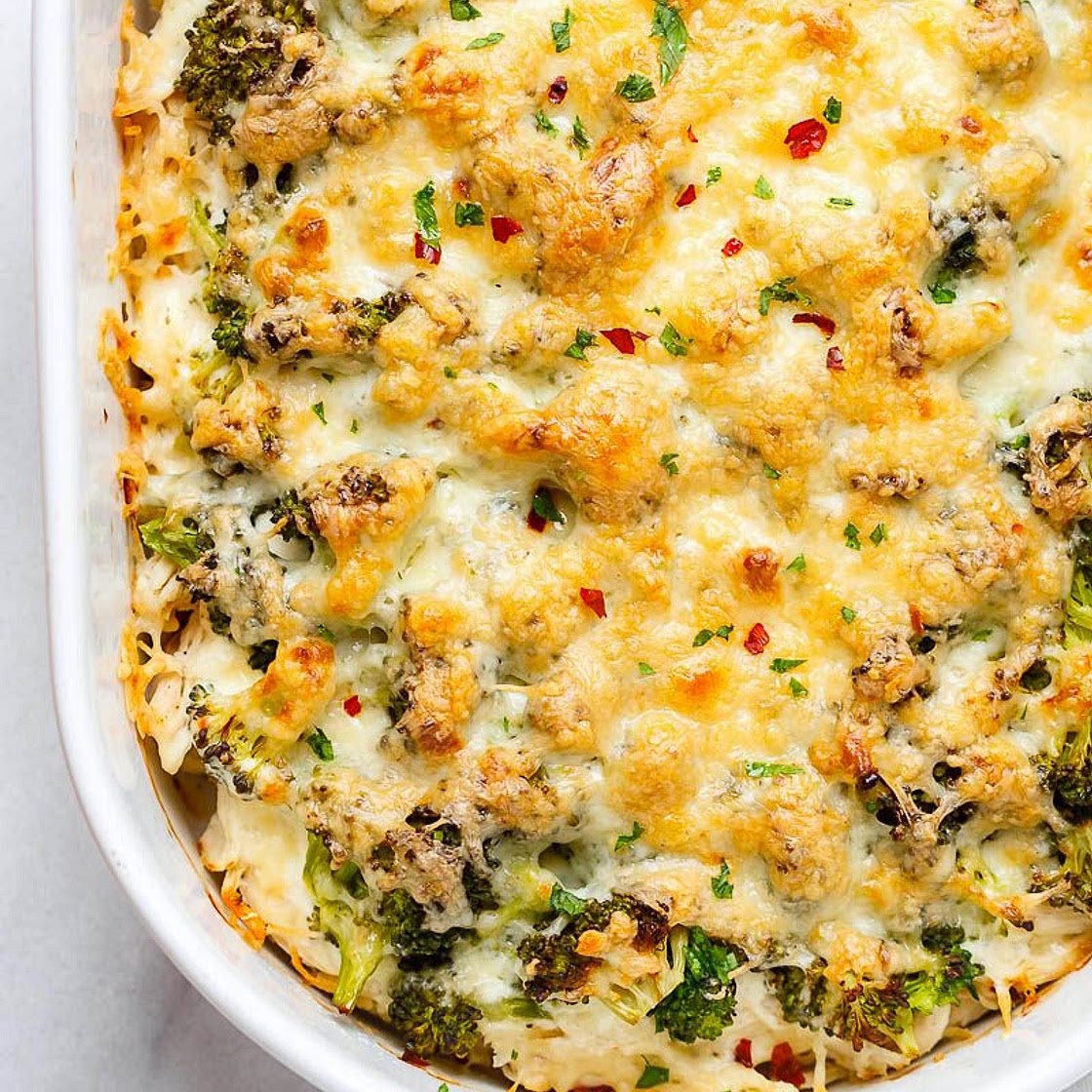 Broccoli Chicken Casserole with Cream Cheese and Mozzarella