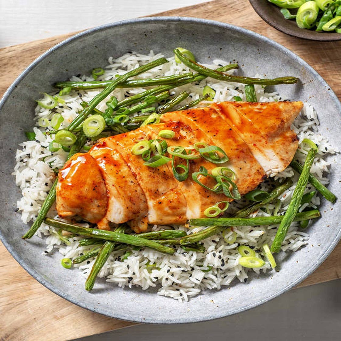 Honey Sriracha Chicken with Basmati Rice and Green Beans