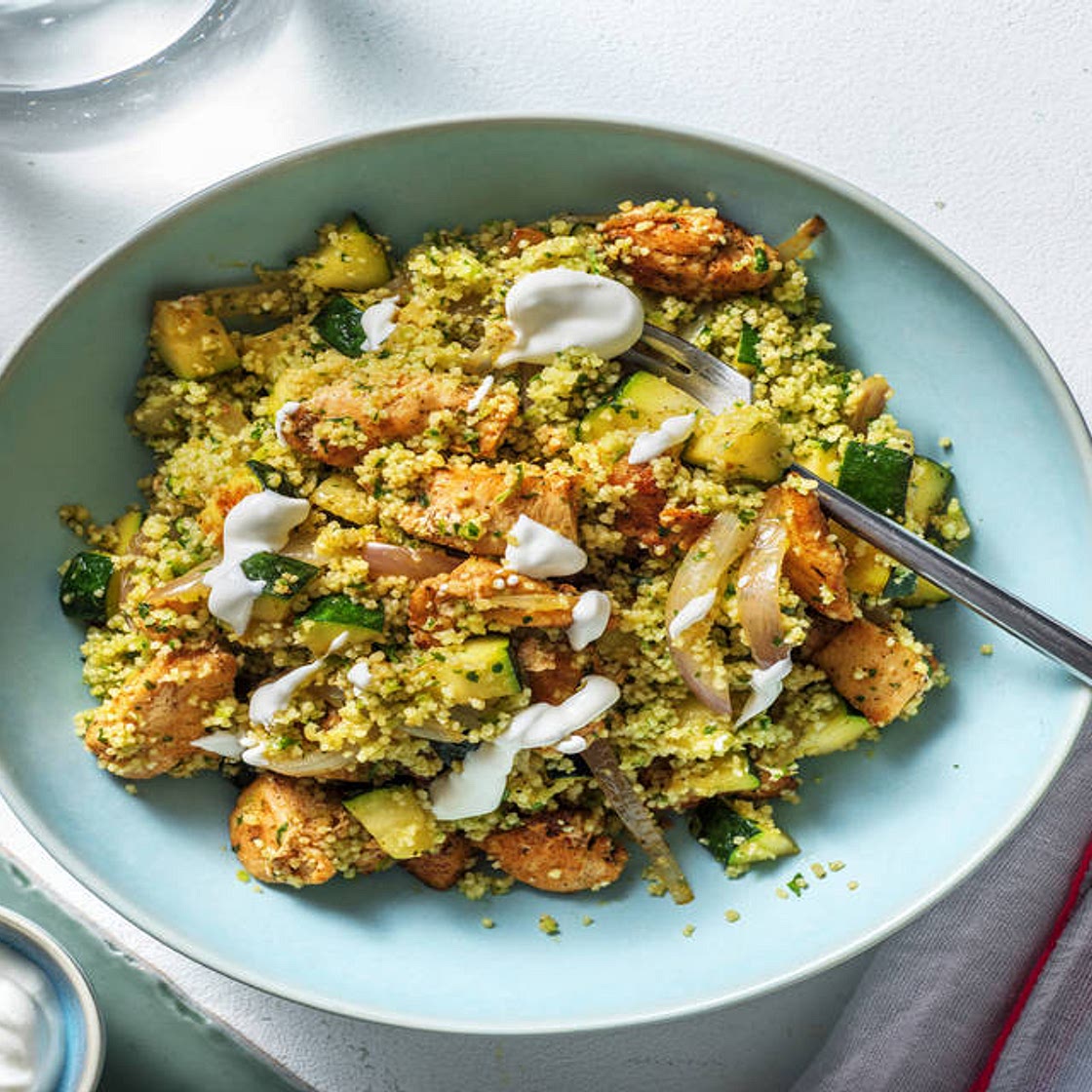 Quick Chermoula Chicken with Zhoug Couscous, Courgette and Yoghurt