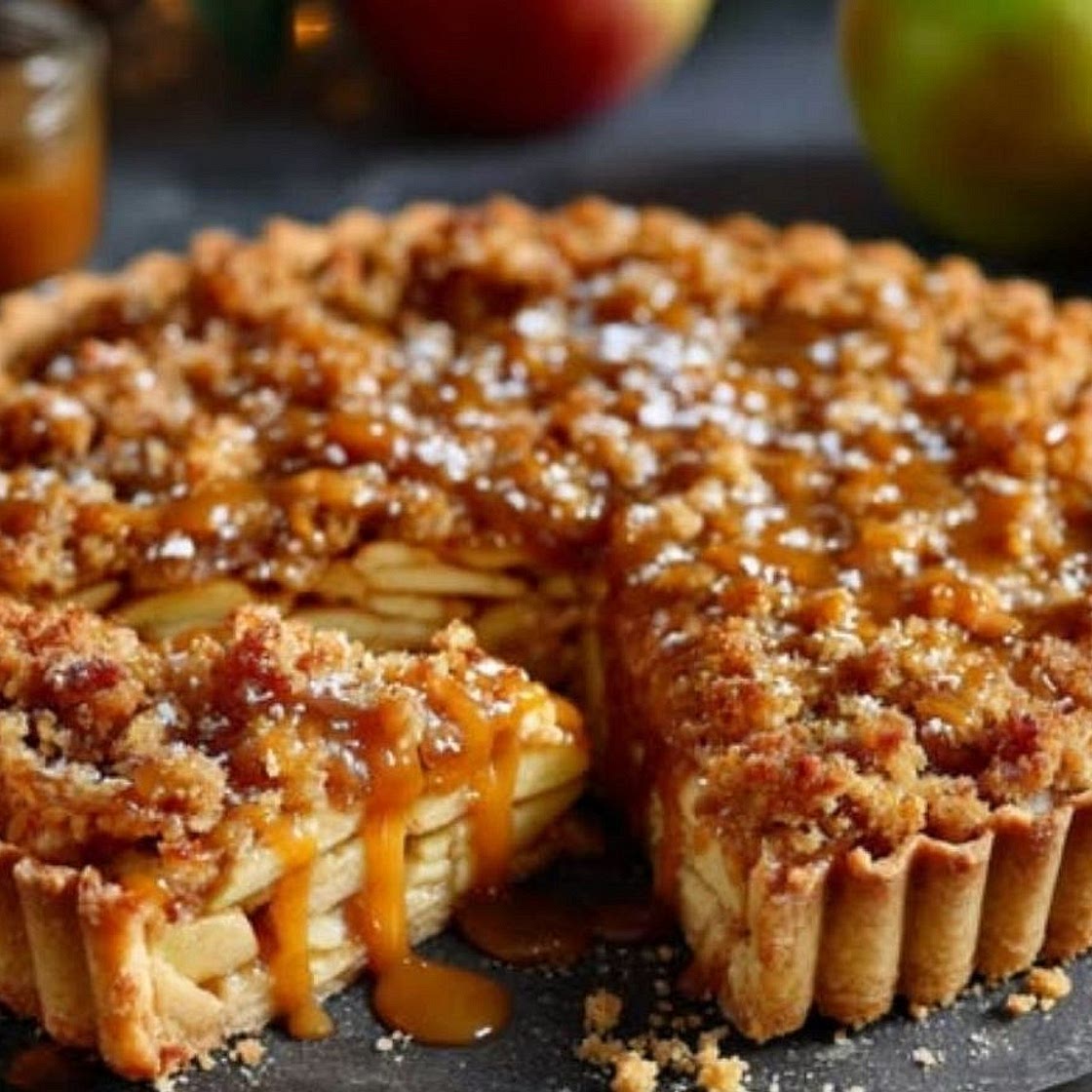 Tarte crumble aux pommes et caramel beurre salé