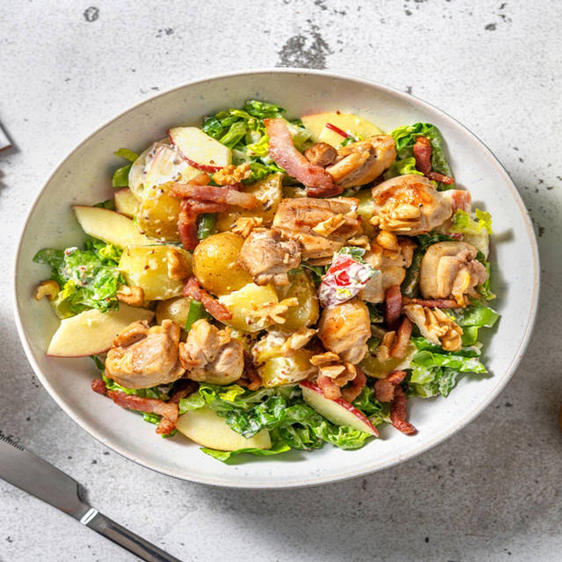 Waldorf Style Salad with Chicken Thigh, Bacon and Walnuts