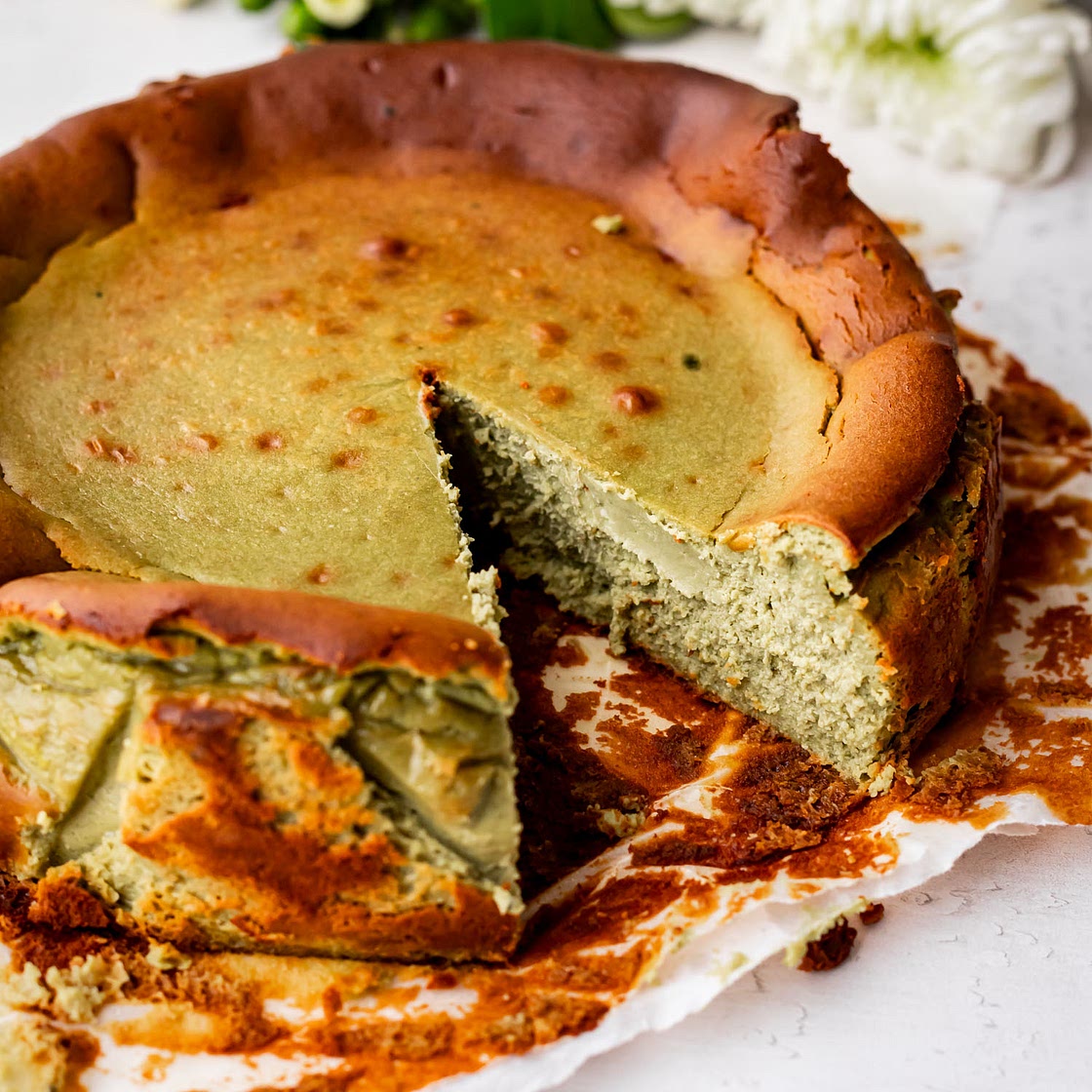 Decadent Matcha Basque Cheesecake