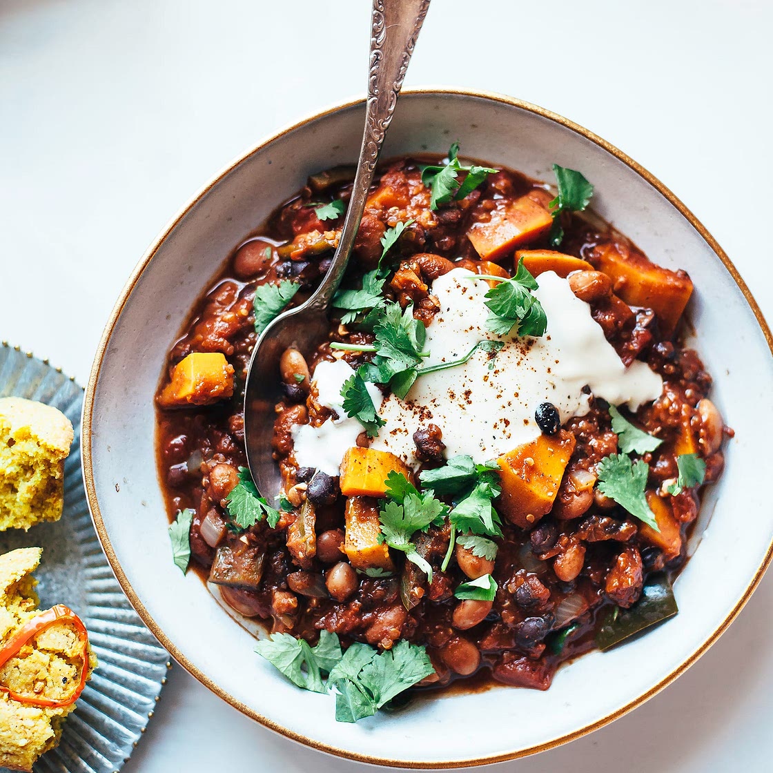 Smoky Squash Chili with Quinoa, Pinto & Black Beans