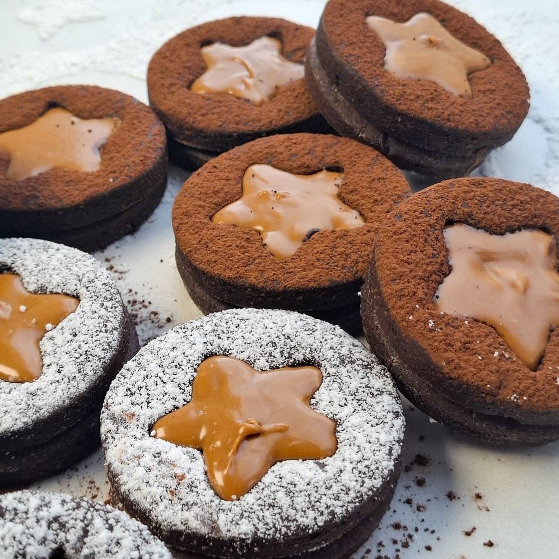 Chocolate Biscoff Linzer Cookies
