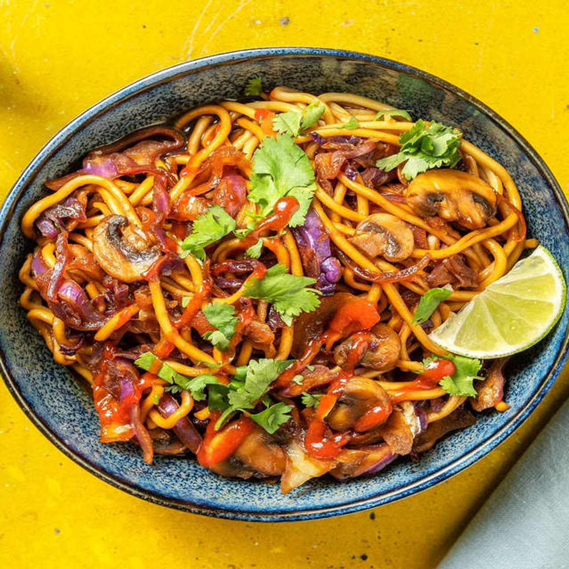 Veggie Pancit Inspired Noodles with Mushrooms, Lime and Coriander
