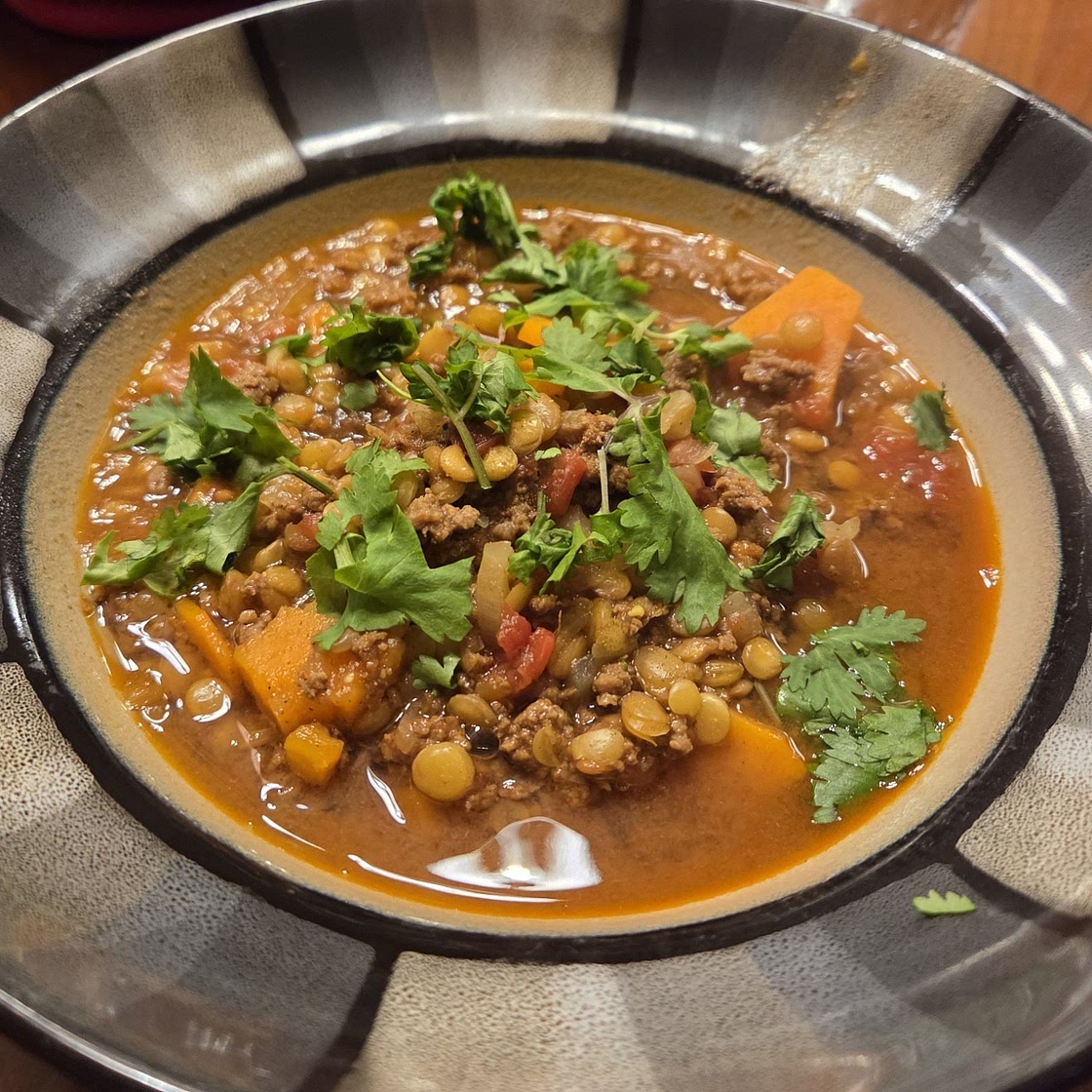 Moroccan Sweet Potato and Lentil Soup