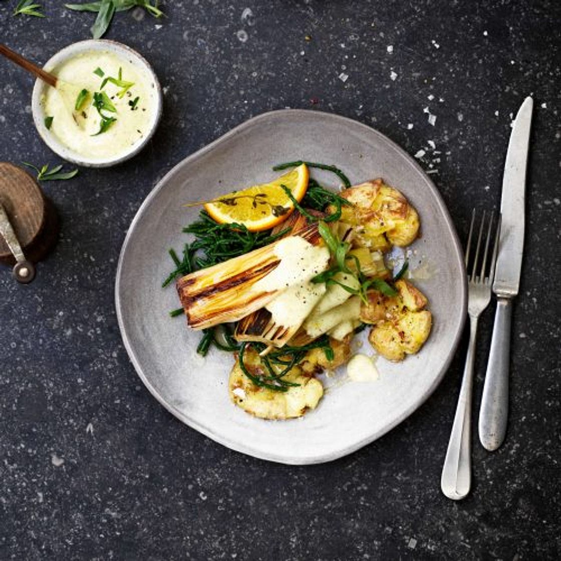 sous-vide prei met dragonmayonaise en krieltjes