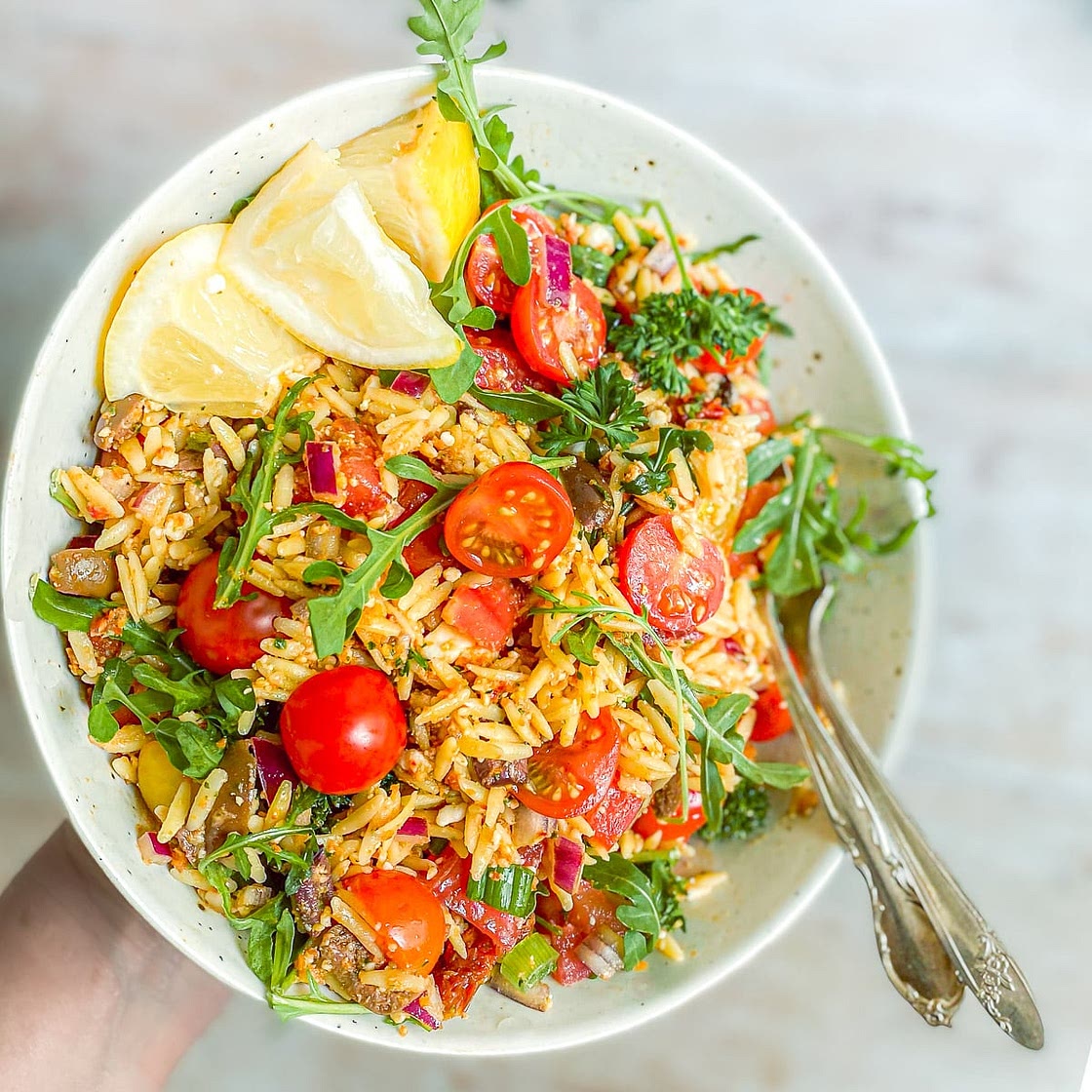 Mediterranean Orzo Pesto Salad