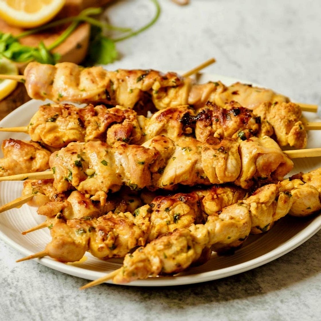 Lemony Marinated Chicken Skewers