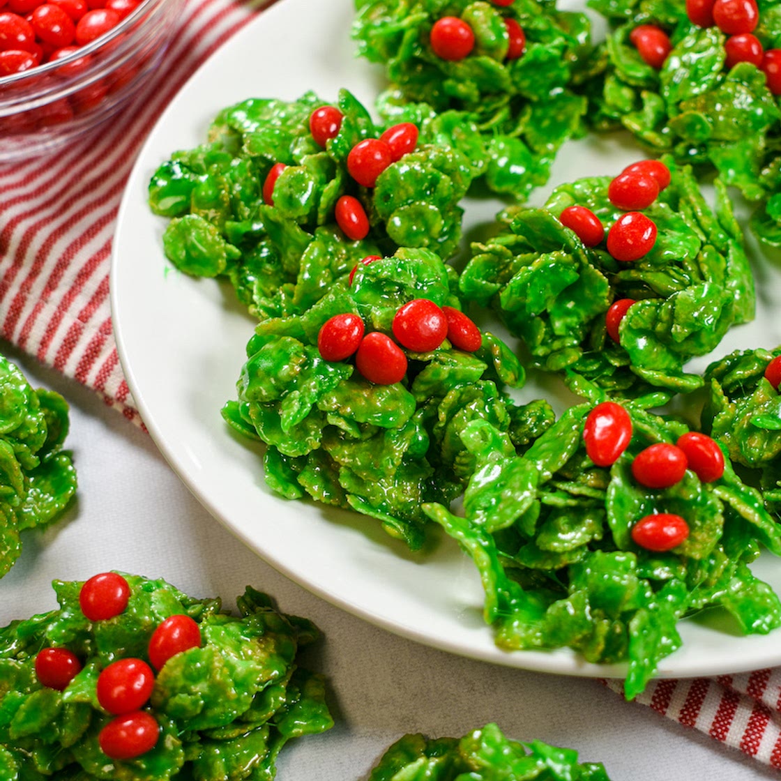 Cornflake Holly Leaf Cookies