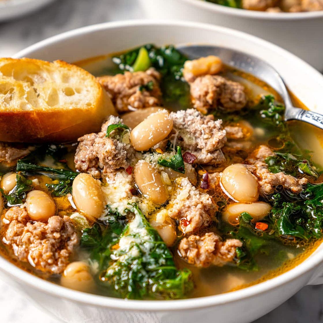 Turkey Sausage, Kale and White Bean Soup
