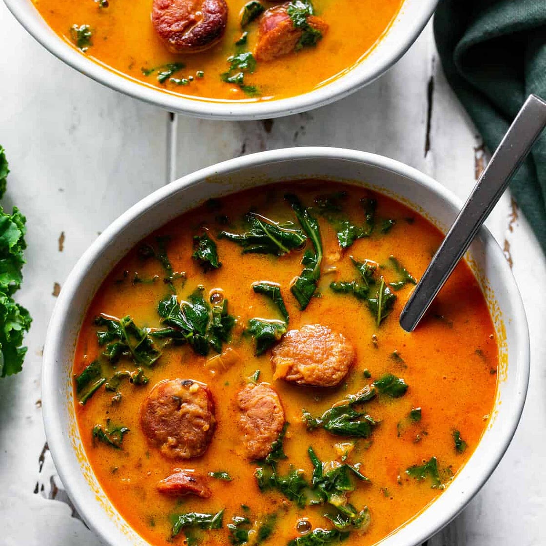 Spicy Sausage, Sweet Potato and Kale Soup {Paleo, Whole30}