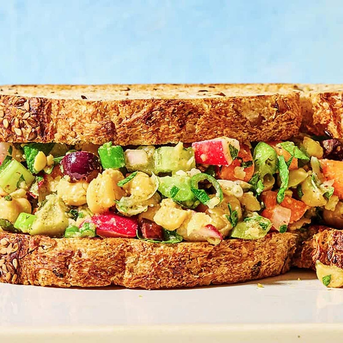 Chickpea Salad Sandwich with Fresh Veggies and Herbs