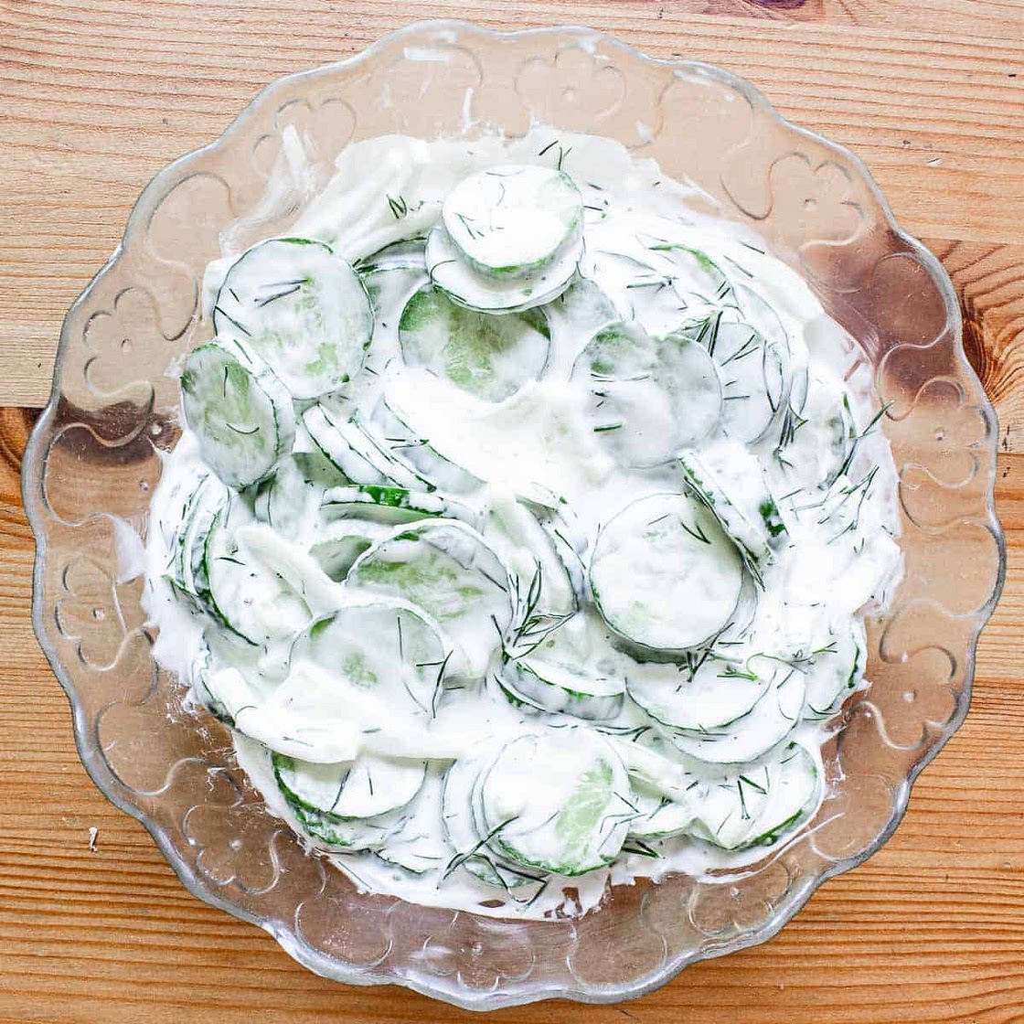 Traditional Ukrainian Easy Cucumber Salad with Vinegar and Red Onion