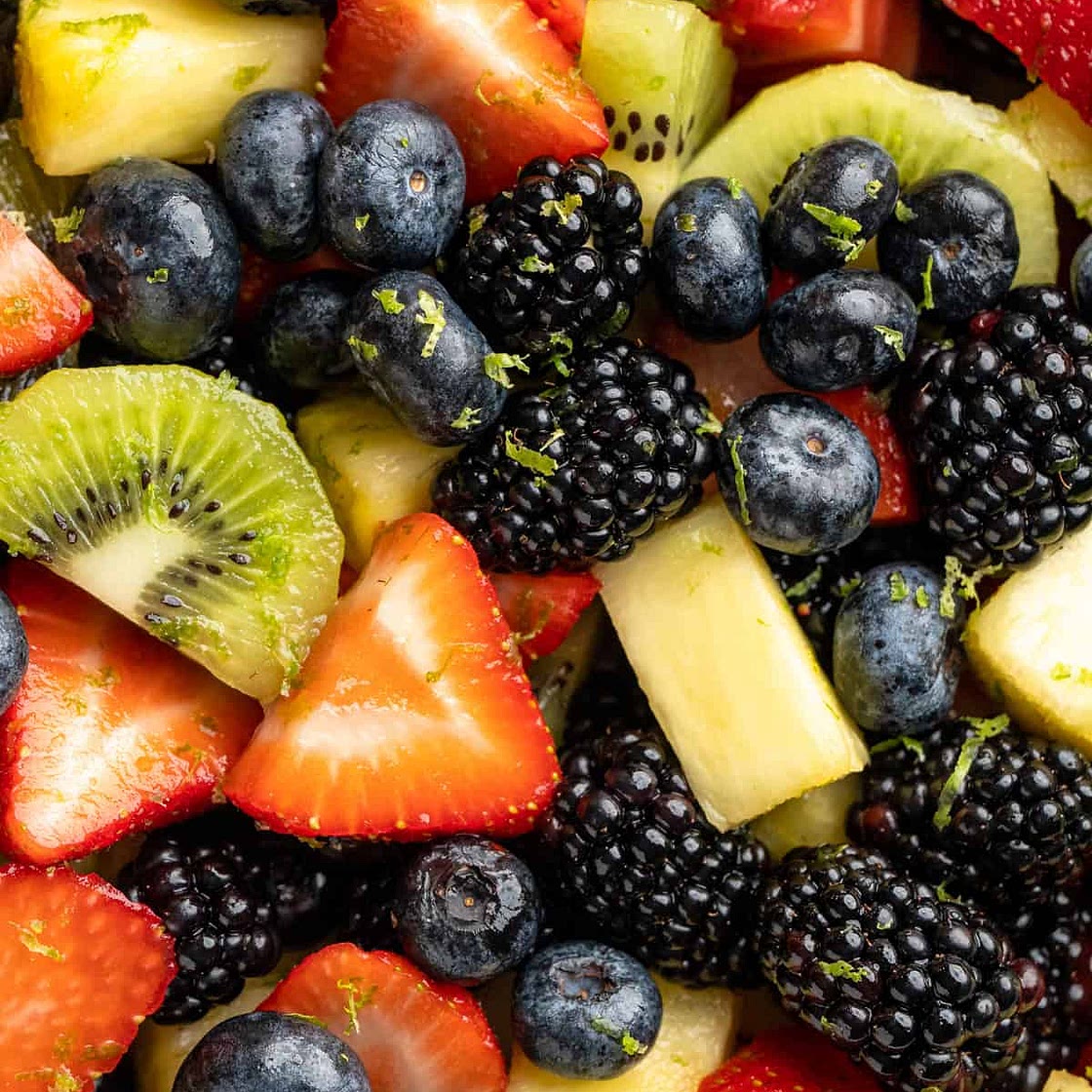 Rainbow Fruit Salad with Maple Lime Dressing