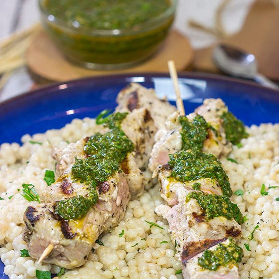 Grilled Tuna Skewers with Chermoula Sauce