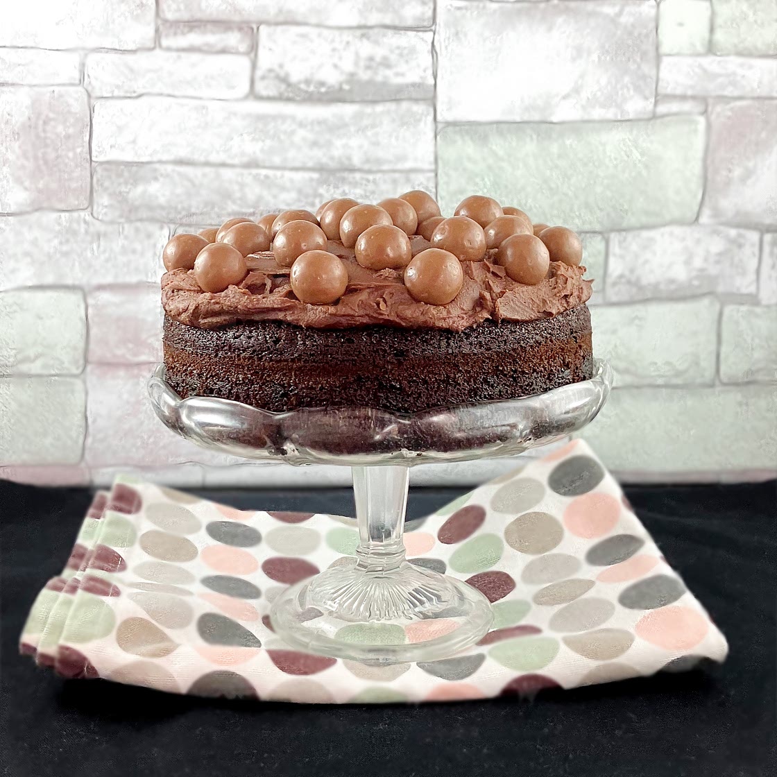 One Layer Spelt Chocolate Fudge Cake with Maltesers