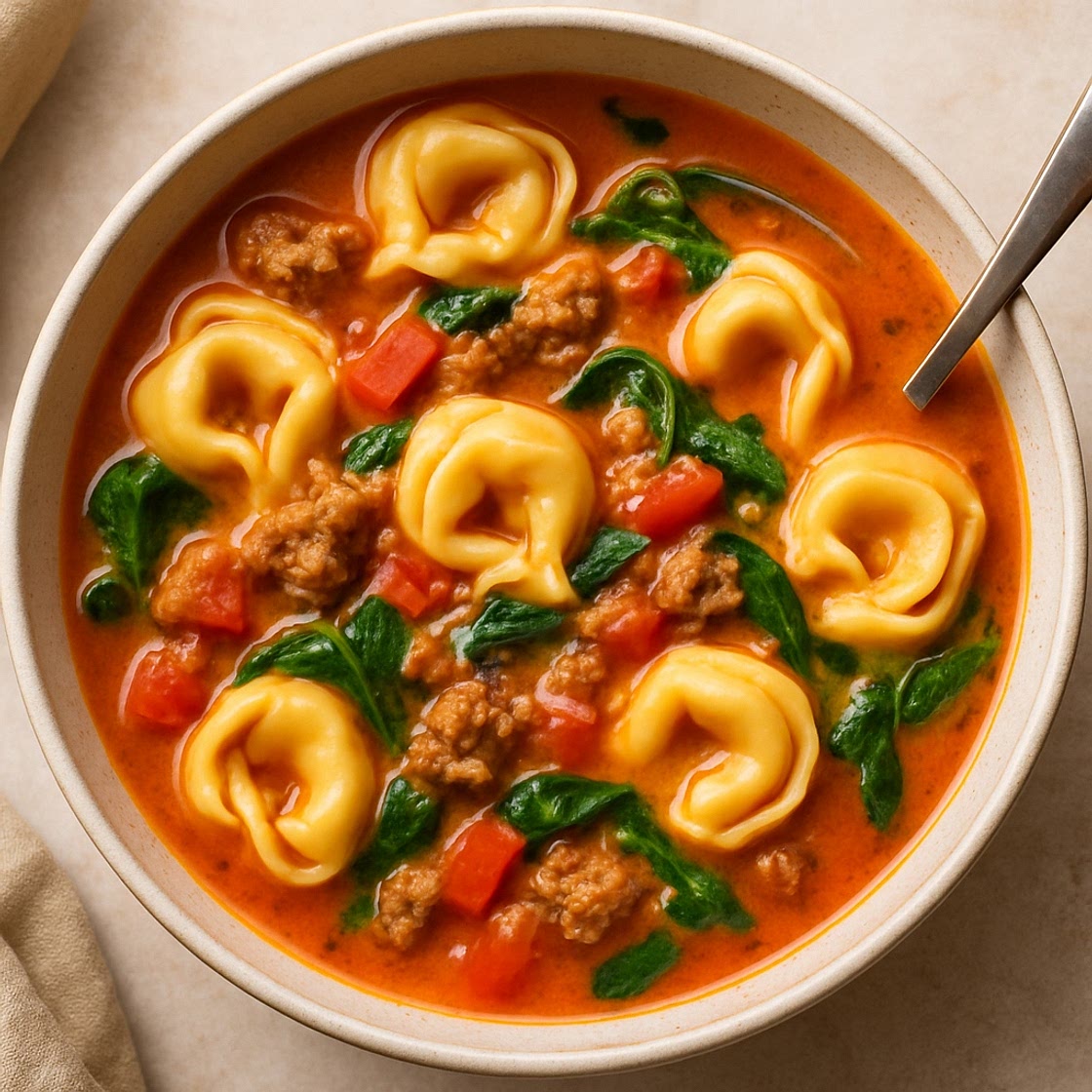 Classic Sausage & "Blush" Tortellini Soup