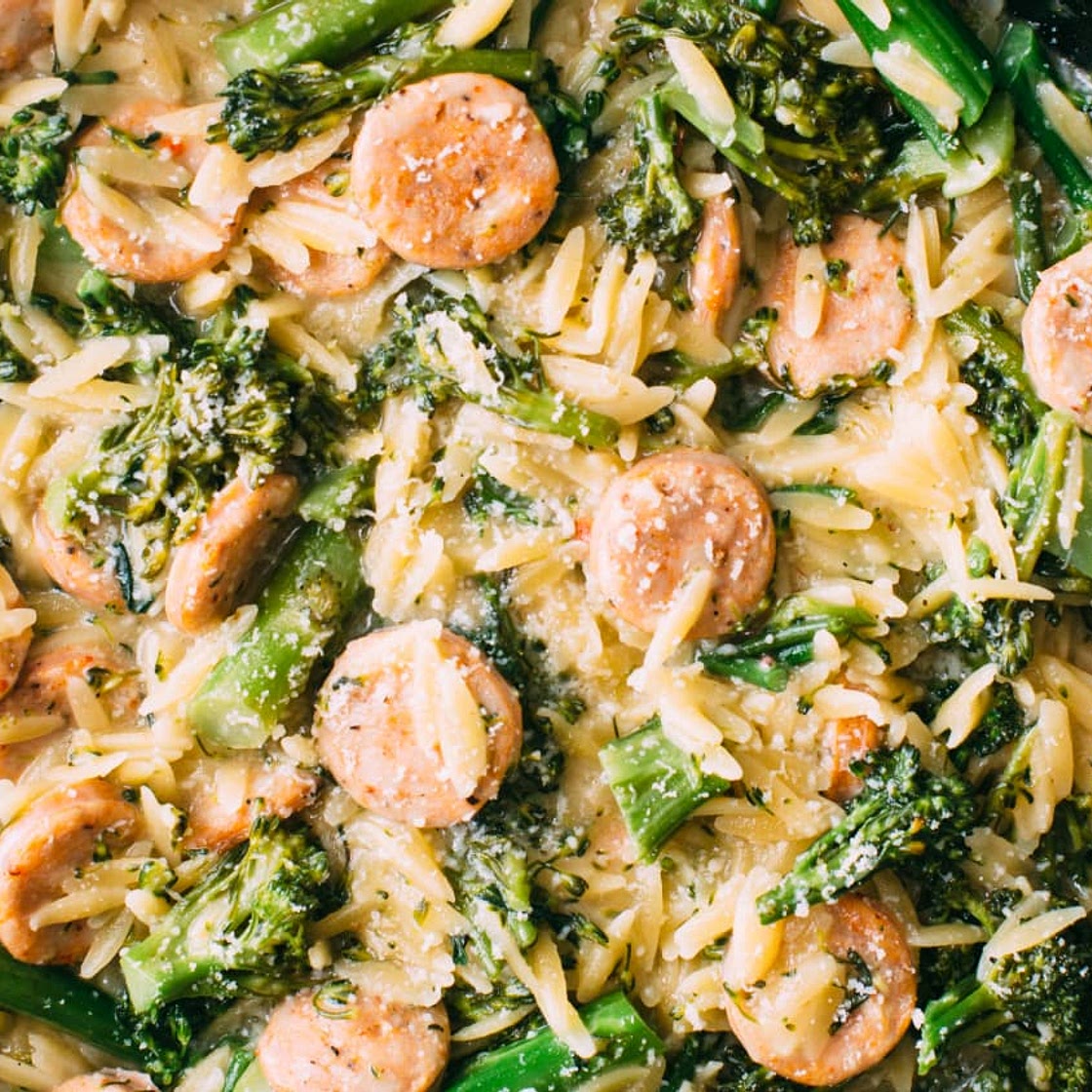 Recipe: Broccolini, Chicken Sausage, and Orzo Skillet