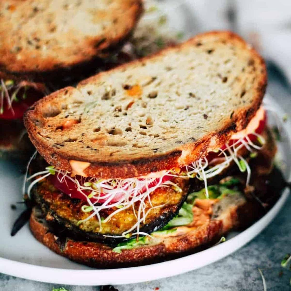 Fried Eggplant Sandwich with Harissa Mayo
