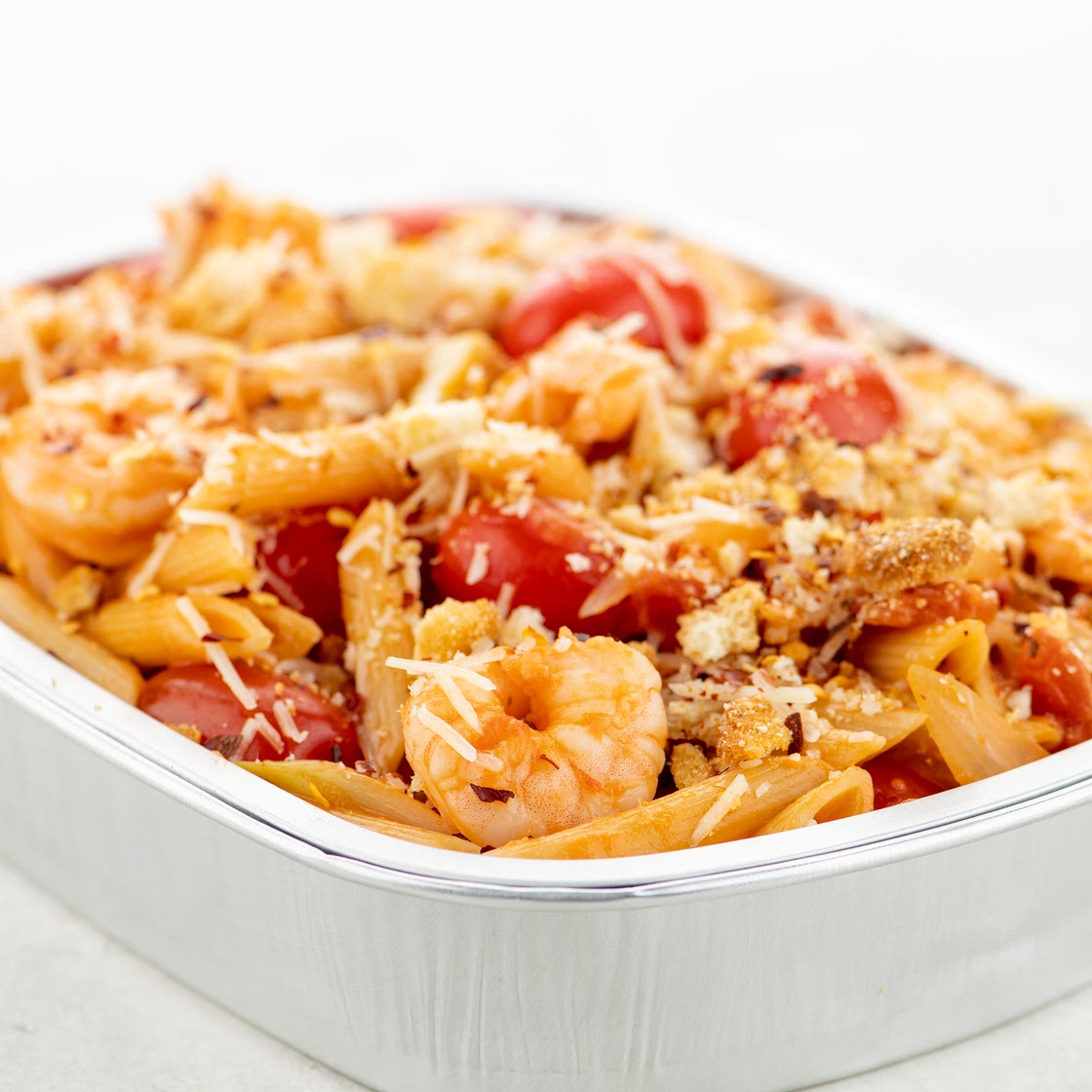 Creamy Shrimp Diavolo Penne Bake easy prep & pan included
