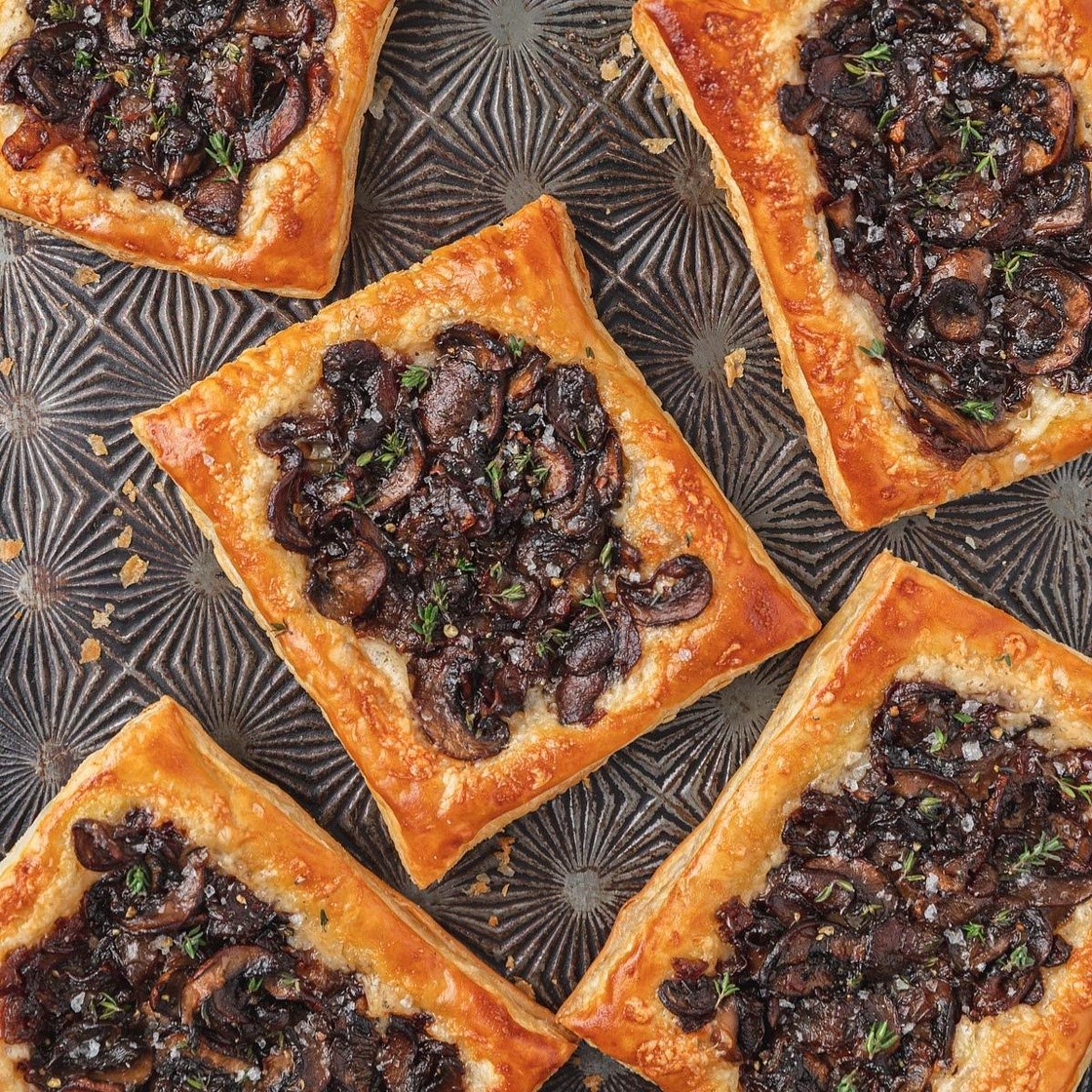 Caramelized Mushroom Puff Pastry Tarts with Gruyere