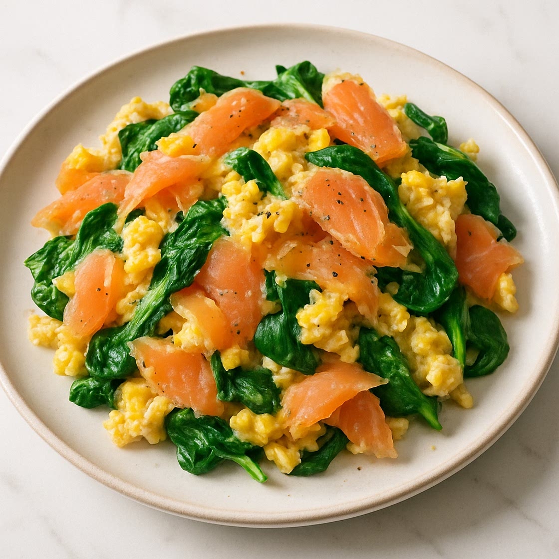 Smoked Salmon, Spinach & Egg Scramble