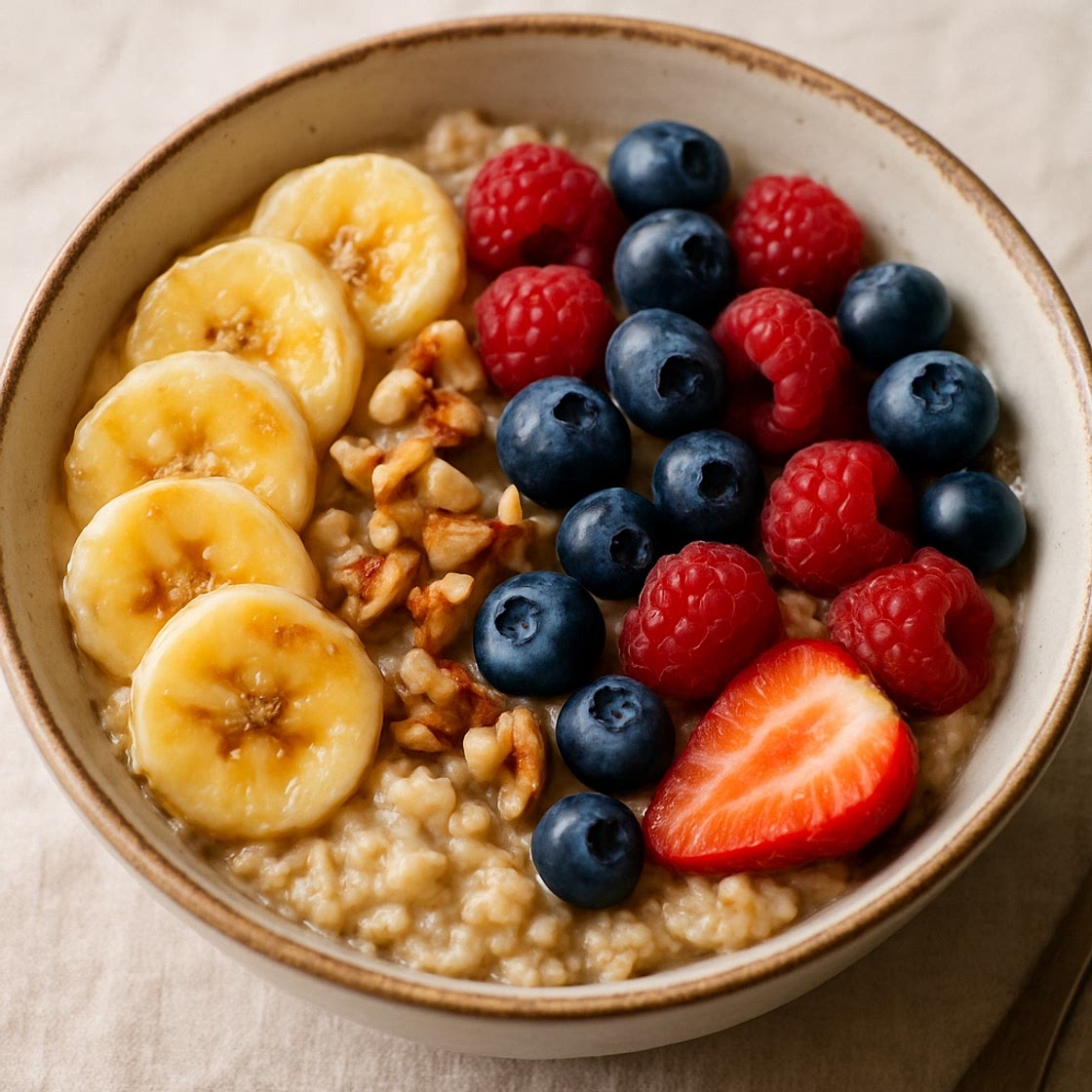 Warm Banana, Berry & Oat Bowl