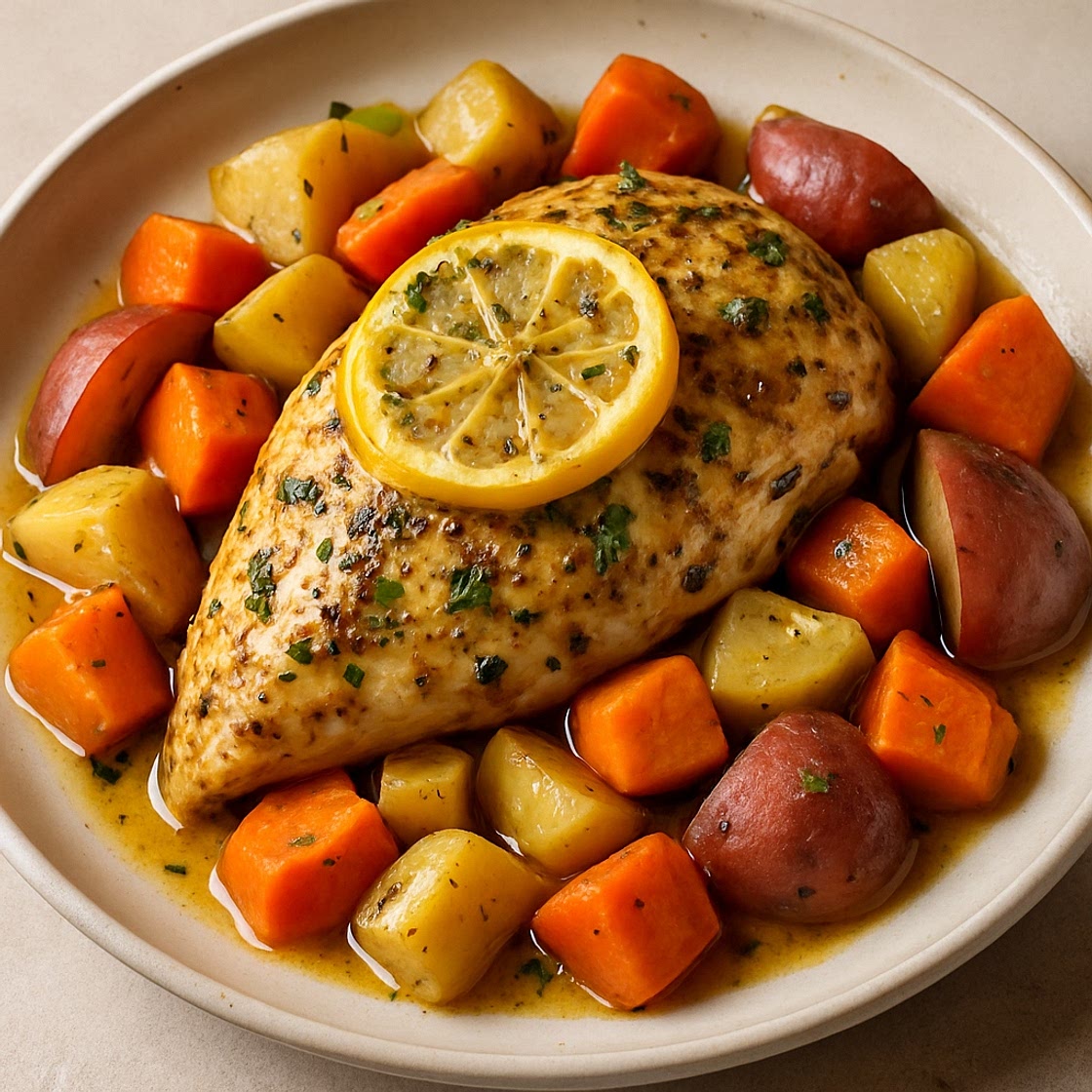 Slow-Cooked Lemon Herb Chicken with Root Veg