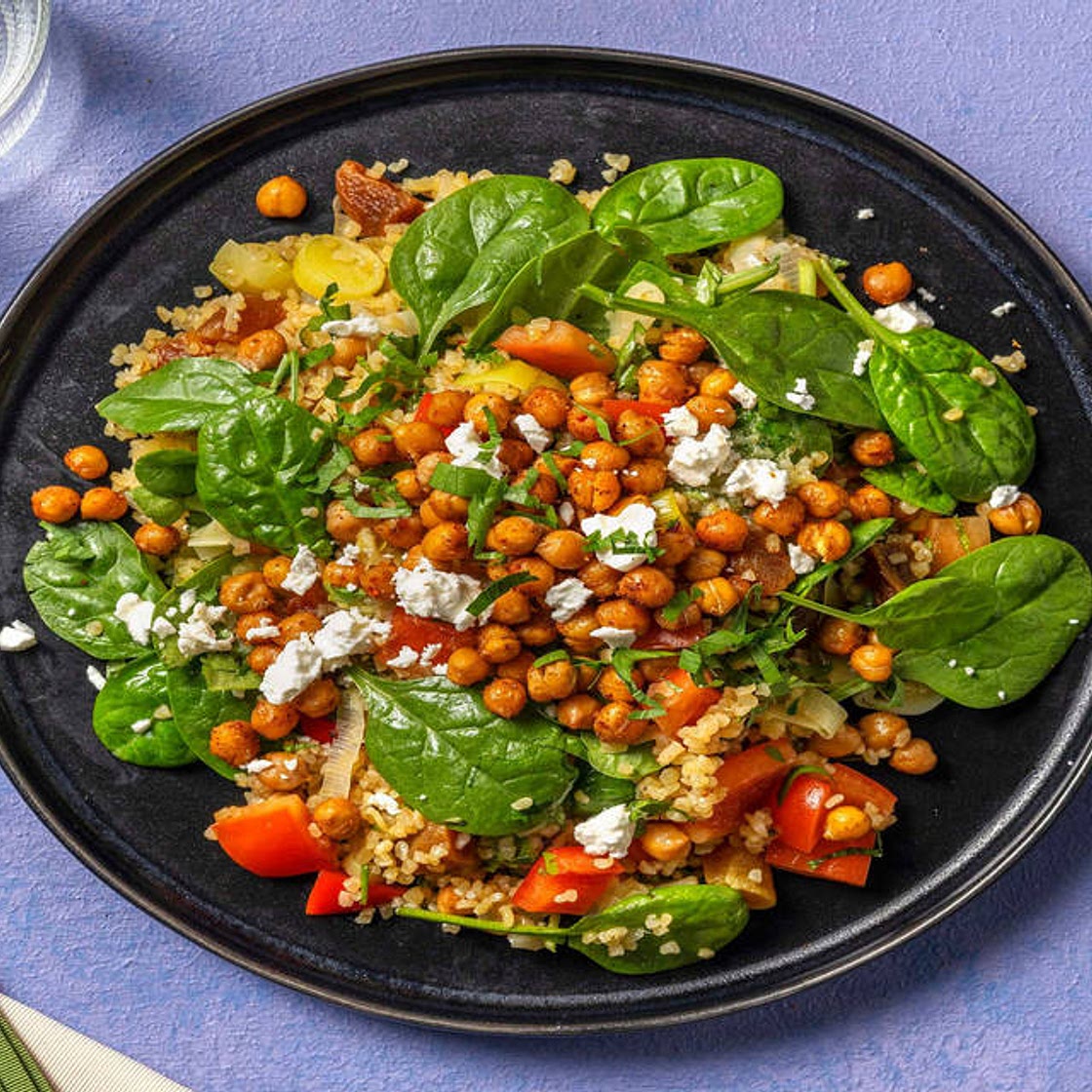 Roasted Chickpea and Bulgur Salad with Mint Vinaigrette and Feta